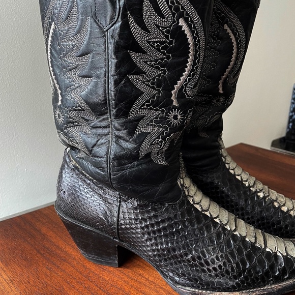 Cowboy Boots Beyonce Python Black & Silver Vintage Size 8M - Picture 3 of 9